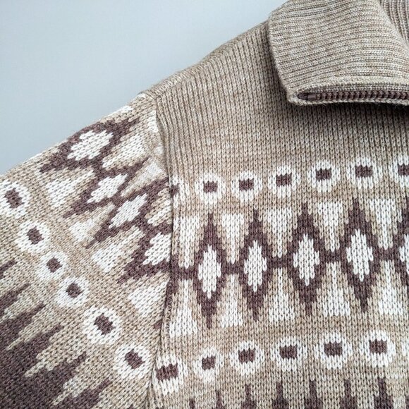 Vintage White Ram Wool Acrylic Jacket Zip Nordic Sweater - Picture 6 of 8